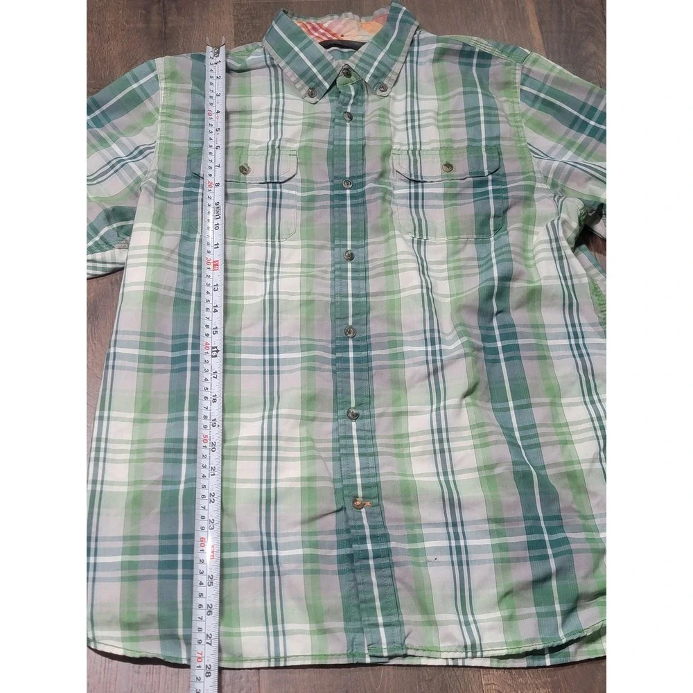 The North Face Mens Large Green Plaid Short‎ Sleeve Button Down Shirt Hiking L/G